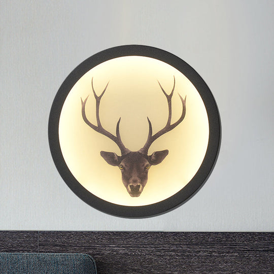 Led Elk Deer Acrylic Wall Mounted Light - Contemporary Style White Circular Design Black / F