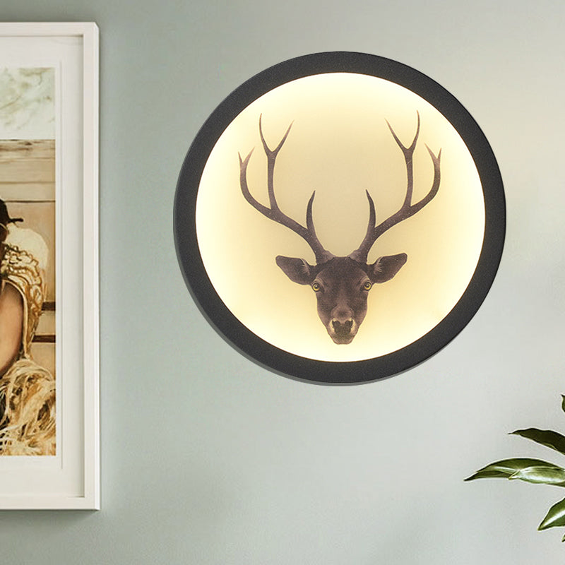 Led Elk Deer Acrylic Wall Mounted Light - Contemporary Style White Circular Design