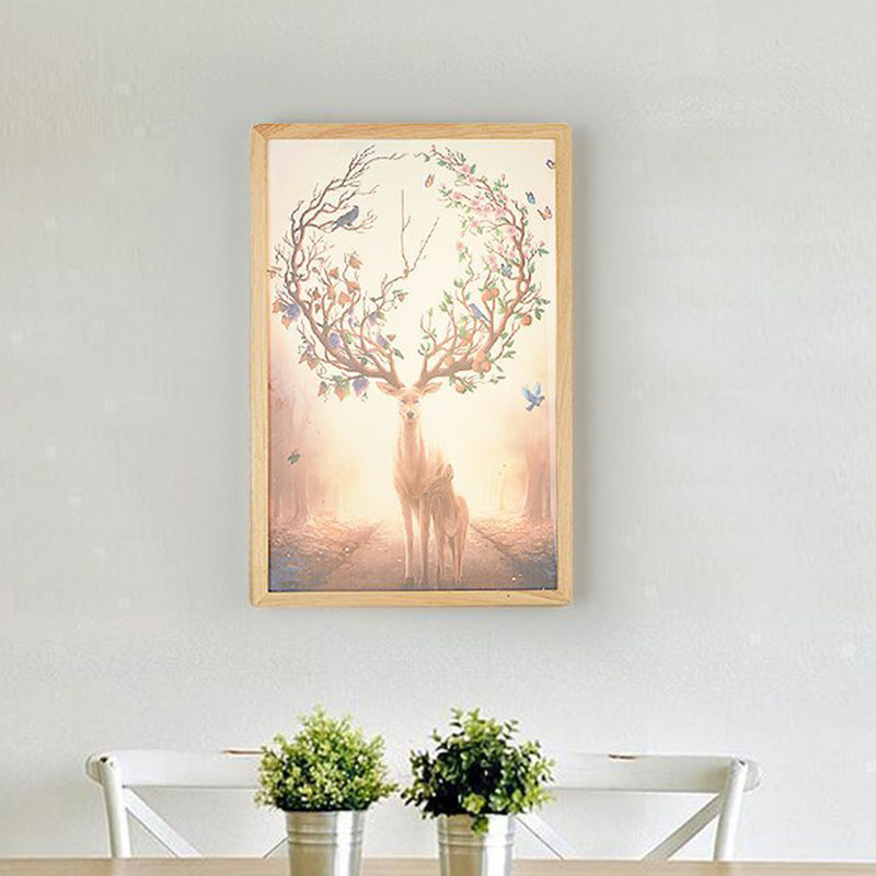 Minimalist Led Wood Wall Mounted Mural Lamp With Deer Pattern - 12/16 Metallic Square Width / 16