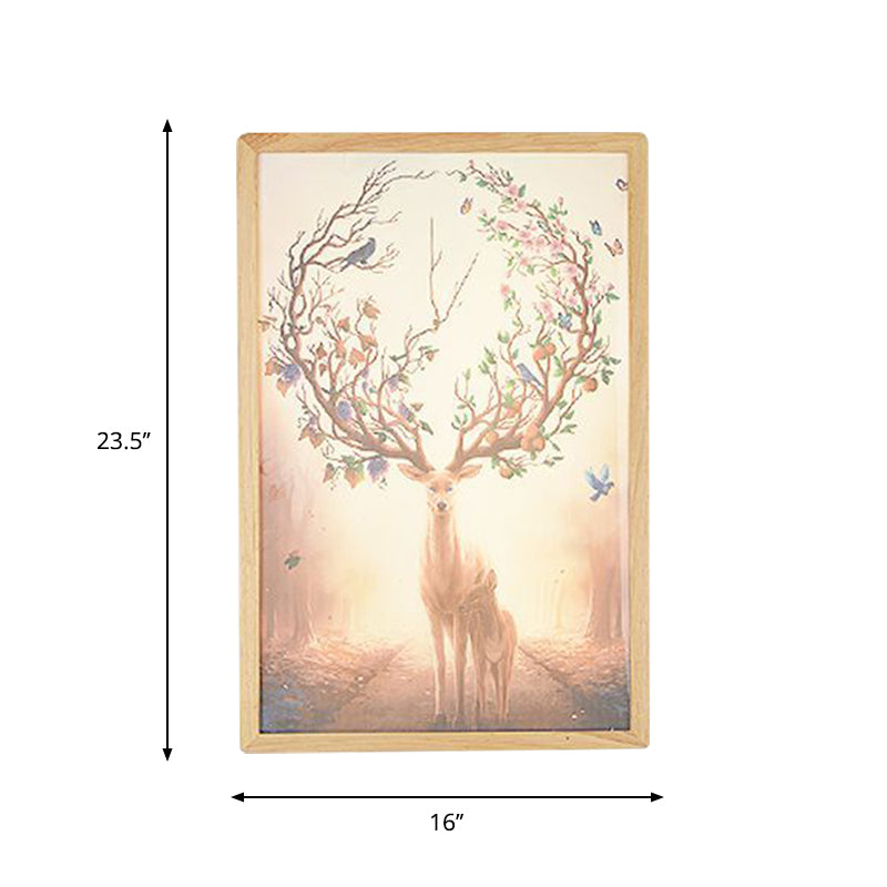 Minimalist Led Wood Wall Mounted Mural Lamp With Deer Pattern - 12/16 Metallic Square Width