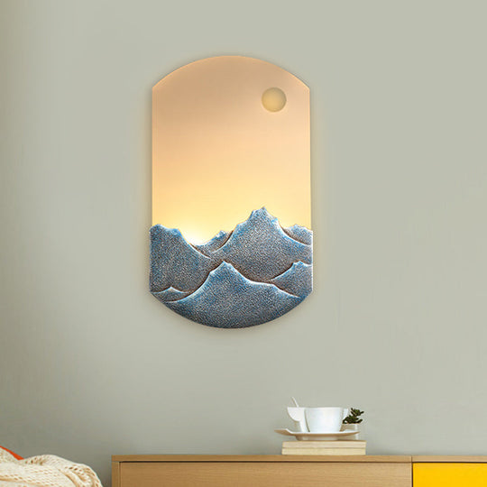 Chinese Style Led Oval Wall Mural Light - Silver/Brown Acrylic Mount With Mountain Pattern For