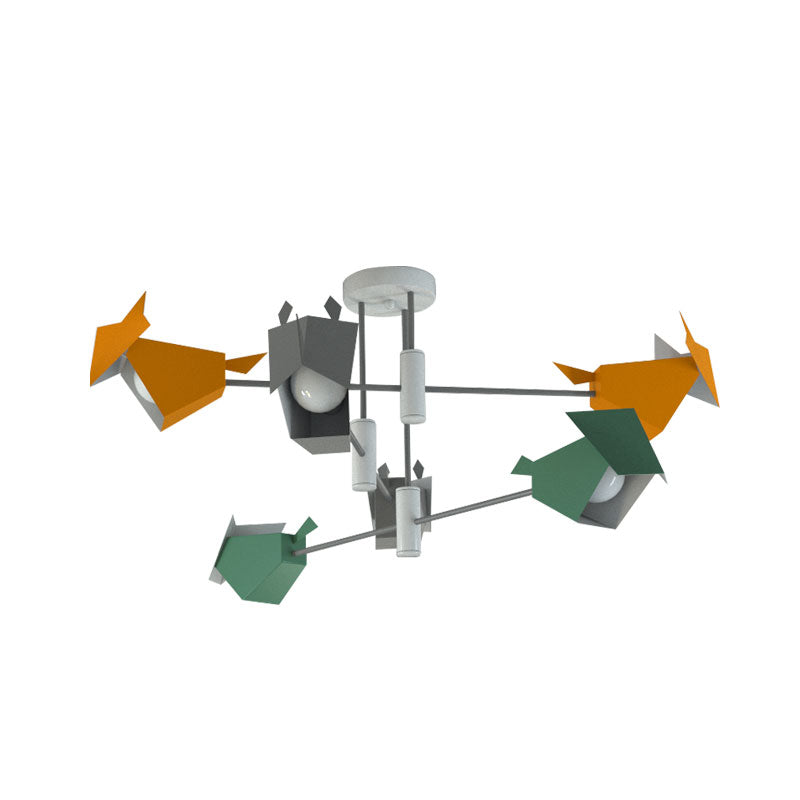 Metal Bird - Like Semi Flush Light Fixture - 6 Lights Grey - Yellow - Green Ceiling Lamp