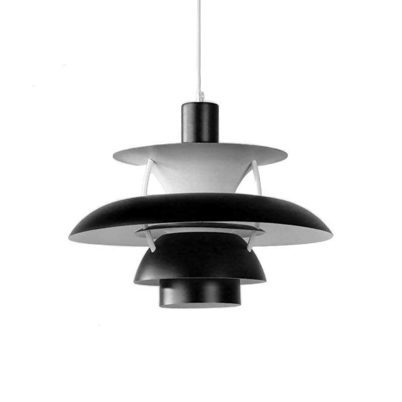 Macaron Style Aluminum Pendant Light With Flared Shade - 3 Layers 1 Black/Gray 12’/16’ Wide