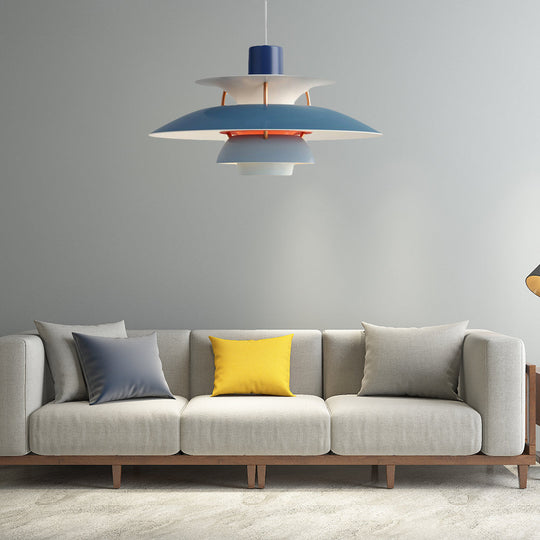 Macaron Style Aluminum Pendant Light With Flared Shade - 3 Layers 1 Black/Gray 12’/16’ Wide