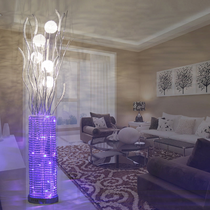 Silver Aluminum Cylinder Led Floor Lamp With Dandelion Design - Perfect Living Room Decor