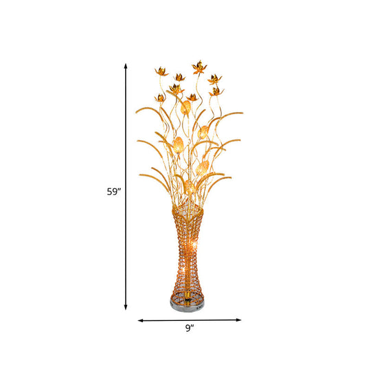 Gold Metal Led Floor Lamp With Blossom Design - Tower-Like Art Decor Standing Light