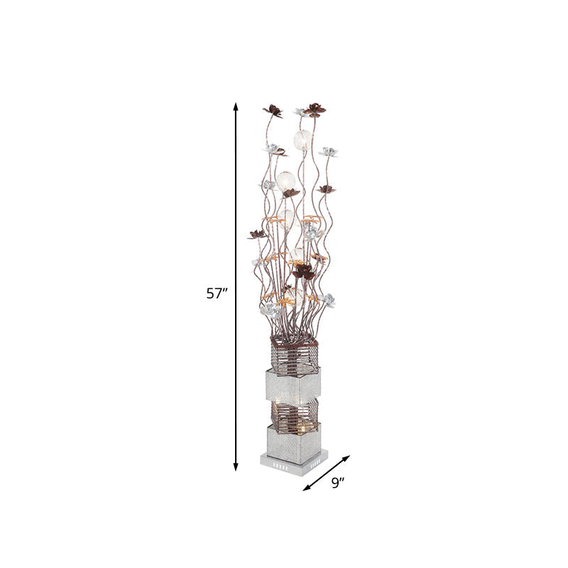 Curved Stick Led Floor Lamp In Warm/White Light - Modern Aluminum Bloom Design For Art Decor And