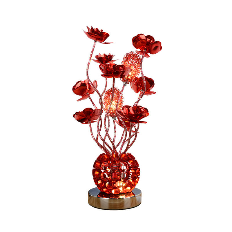 Cheleb - Red Decorative Global Night Lamp Aluminum Led Curvy Stick Desk Light With Rose Decor In