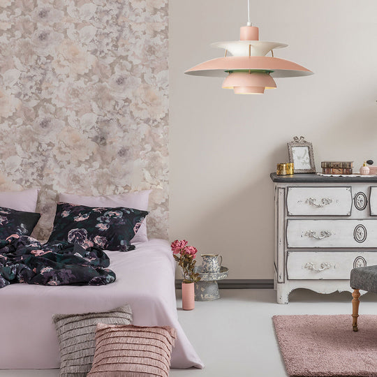 Macaron Style Aluminum Pendant Light With Flared Shade - 3 Layers 1 Black/Gray 12’/16’ Wide