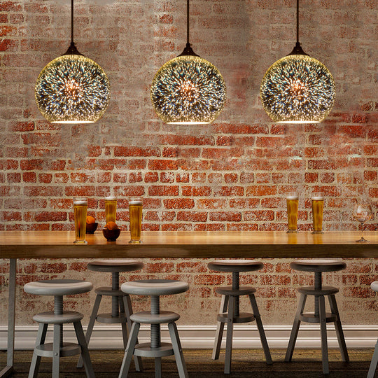 Contemporary Globe 3-D Glass Pendant Lamp - Chrome/Gold 1 Light Wide (6’/8’/10’)