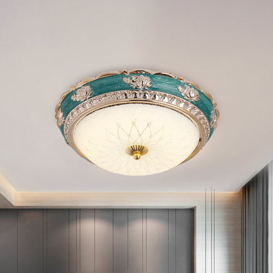 Green Led Bedroom Flushmount Ceiling Light In Rural Style Milky Glass Domed Sizes: 12/16/19.5