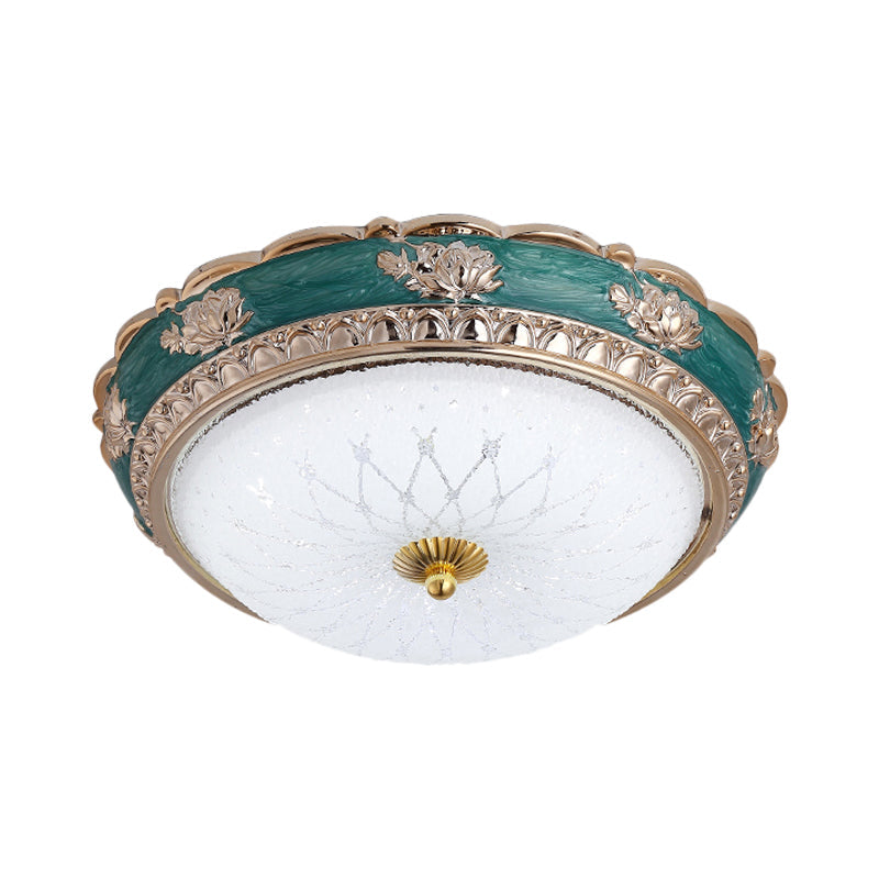 Green Led Bedroom Flushmount Ceiling Light In Rural Style Milky Glass Domed Sizes: 12’/16’/19.5