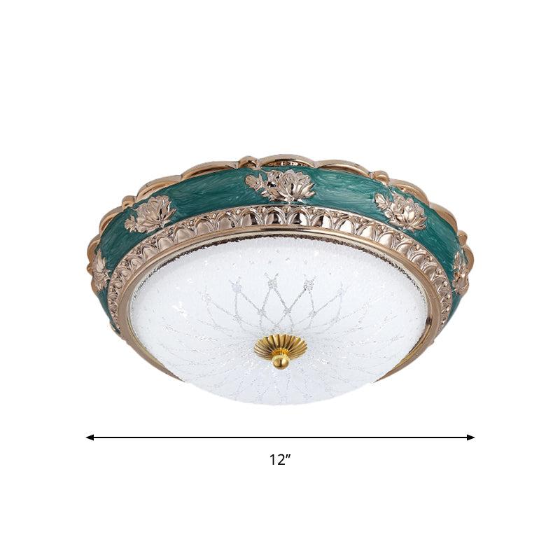 Green Led Bedroom Flushmount Ceiling Light In Rural Style Milky Glass Domed Sizes: 12/16/19.5