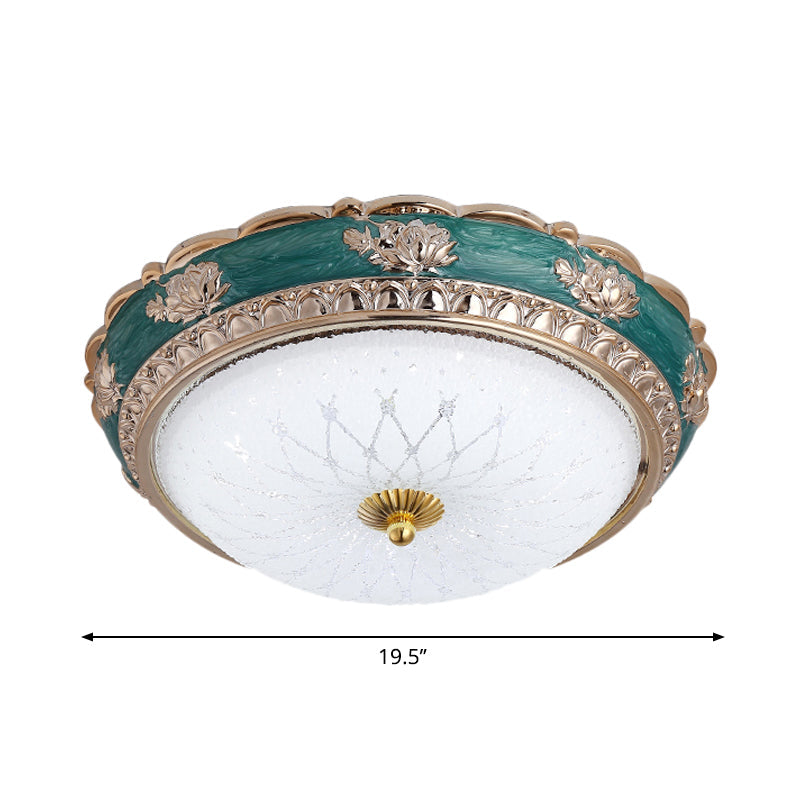 Green Led Bedroom Flushmount Ceiling Light In Rural Style Milky Glass Domed Sizes: 12/16/19.5