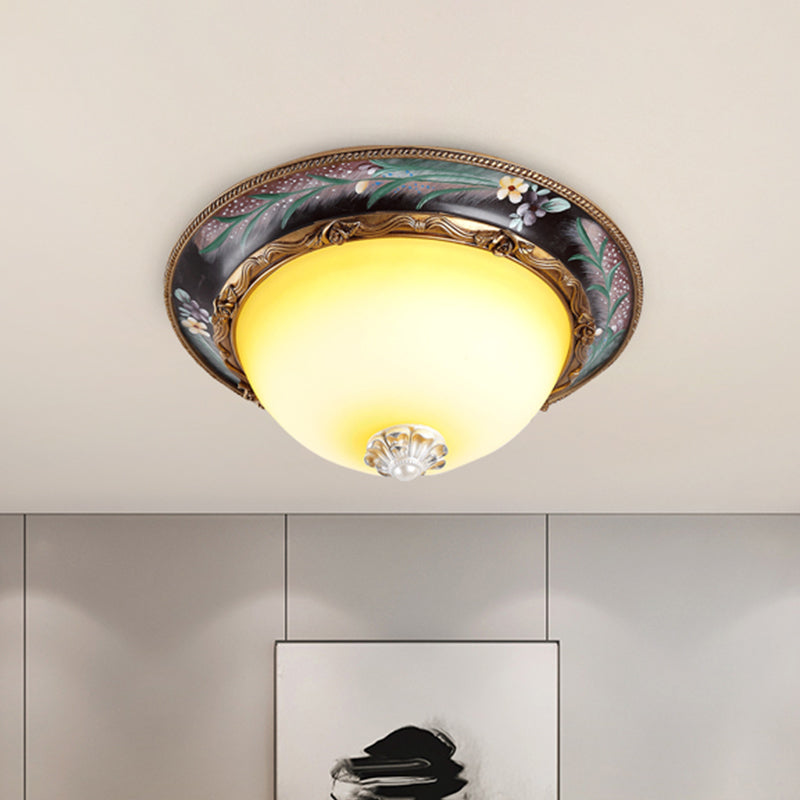 Countryside Style Tan Led Flush Mount Lamp With Faceted Glass Bowl 12/16/19.5 Width