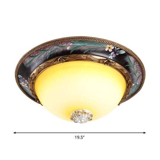 Countryside Style Tan Led Flush Mount Lamp With Faceted Glass Bowl 12/16/19.5 Width