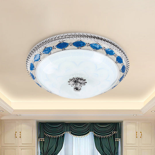 Rustic Blue Led Glass Dome Bedroom Flushmount Light Fixture With Crystal Accent 12/16/19.5 Wide