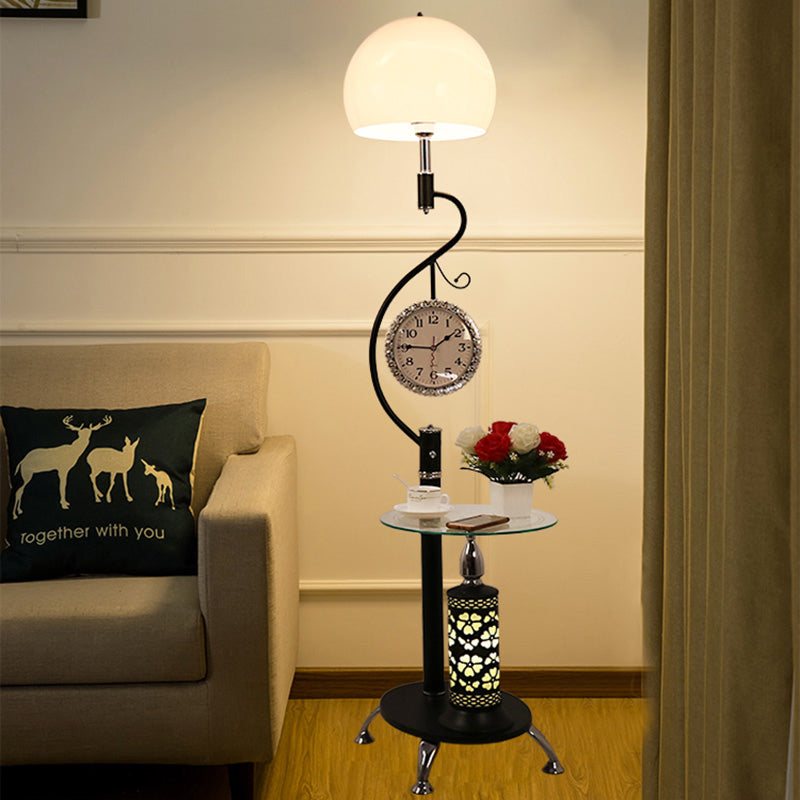 Faceted Crystal Dome Shaped Lamp: Rural Style 1-Light Floor Light For Living Room (White/Black)