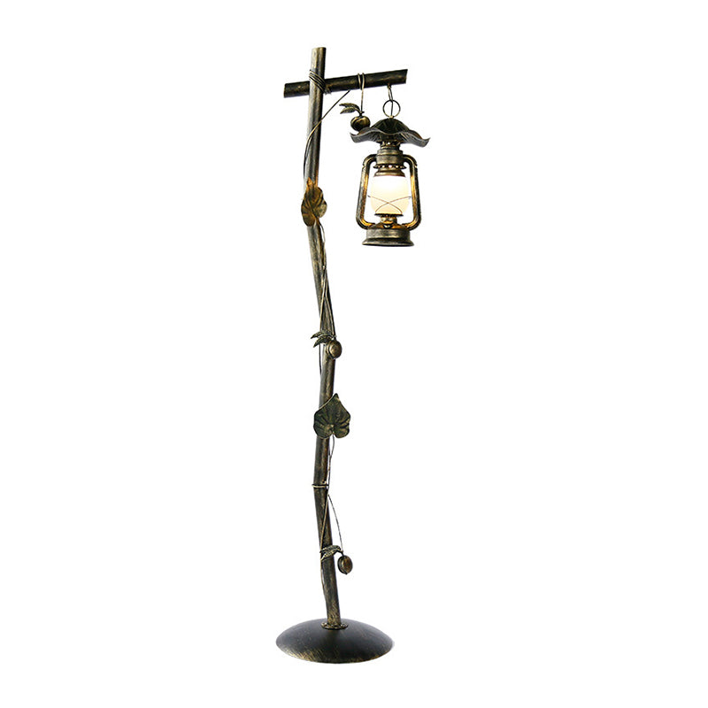 Classic Bronze Tree Shaped Floor Light With Oil Lamp Design For Study Room - 1-Light Metal Standing