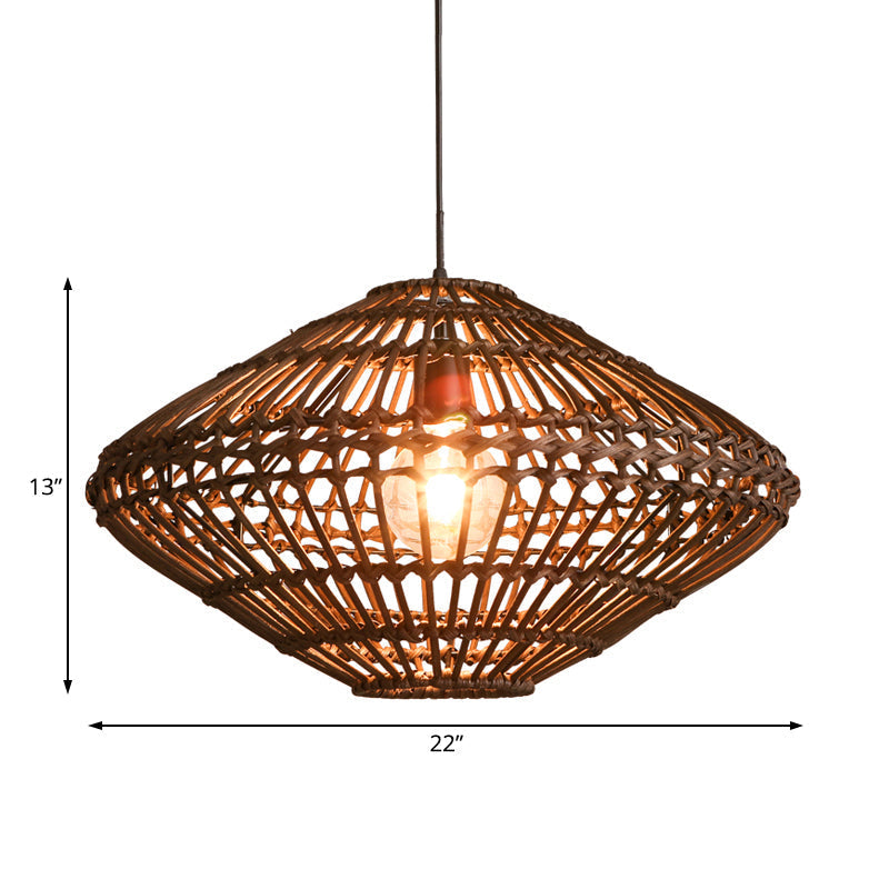 Rattan Disc Pendant Light - Asian Style Single Head Hanging Lamp In Brown