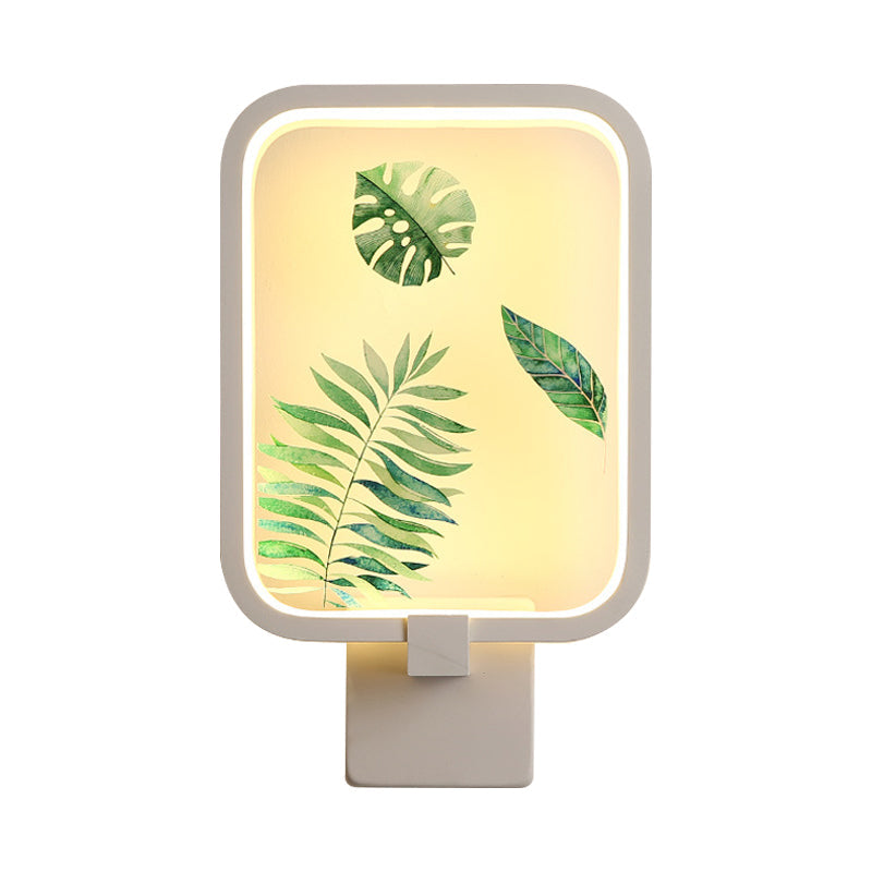 Banana Leaf Led Metal Wall Light In Simple Rectangle Shape And White Hue