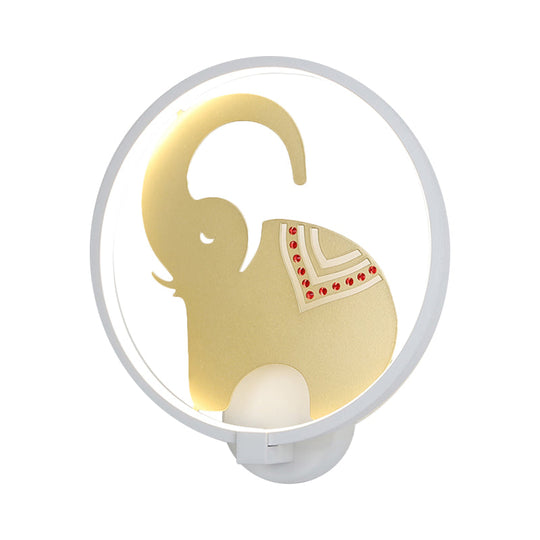 Postmodern Circular Metallic Mural Lamp: Led Elephant Wall Lighting Fixture In
