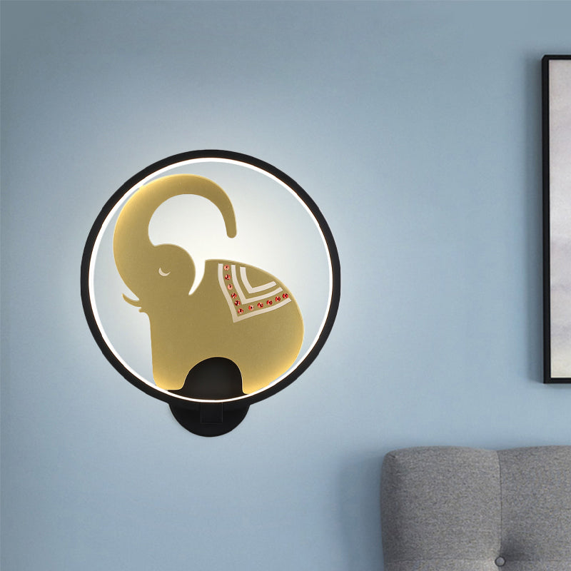 Postmodern Circular Metallic Mural Lamp: Led Elephant Wall Lighting Fixture In