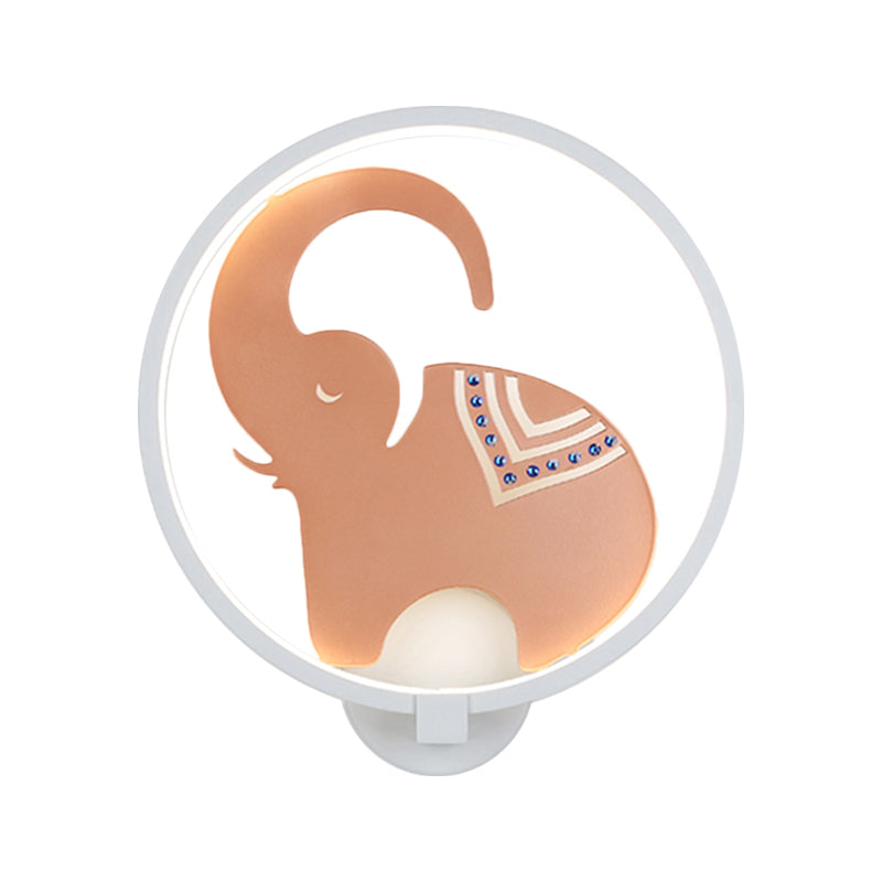 Postmodern Circular Metallic Mural Lamp: Led Elephant Wall Lighting Fixture In