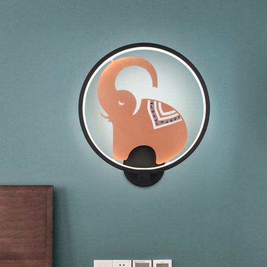 Postmodern Circular Metallic Mural Lamp: Led Elephant Wall Lighting Fixture In