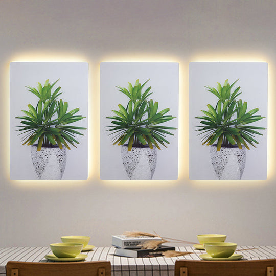 Leaf Pattern Led Wall Mural Lamp: Green & White Acrylic Lighting For Simplicity Style