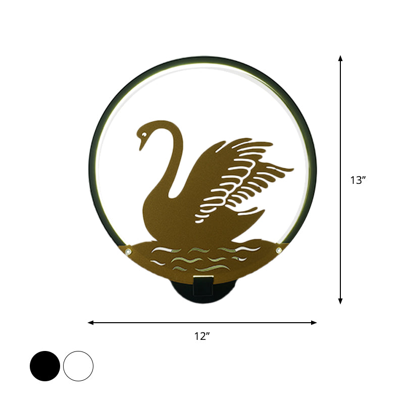 Minimalist Rounded Swan Mural Led Wall Light In Black/White Warm/White