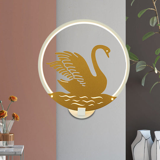 Minimalist Rounded Swan Mural Led Wall Light In Black/White Warm/White