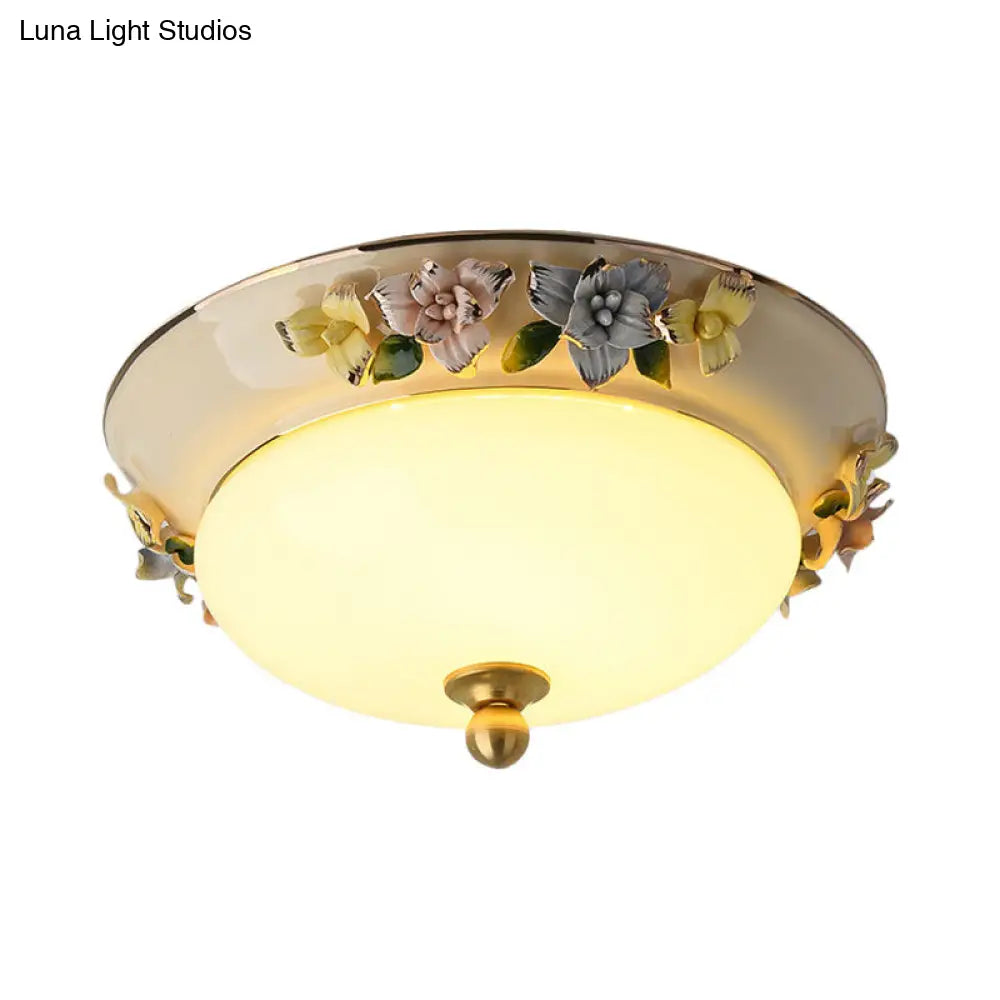 12/14 Led Dome Ceiling Mounted Farmhouse Light With Yellow/Blue Frosted Glass Flush Lamp And Grape