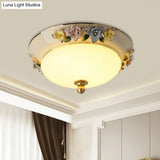 12’/14’ Led Dome Ceiling Mounted Farmhouse Light With Yellow/Blue Frosted Glass Flush Lamp And