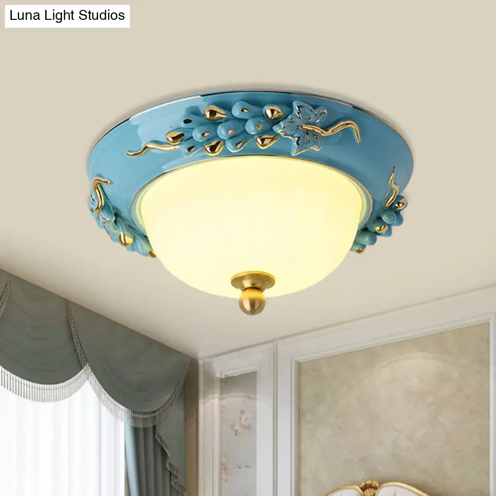 12/14 Led Dome Ceiling Mounted Farmhouse Light With Yellow/Blue Frosted Glass Flush Lamp And Grape