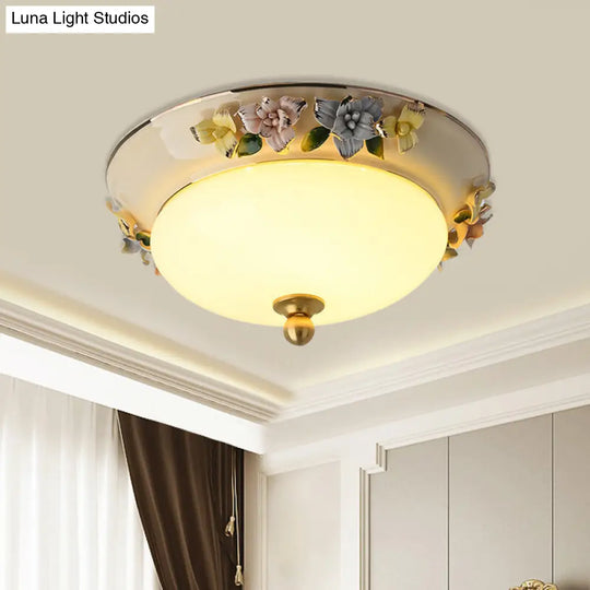 12/14 Led Dome Ceiling Mounted Farmhouse Light With Yellow/Blue Frosted Glass Flush Lamp And Grape