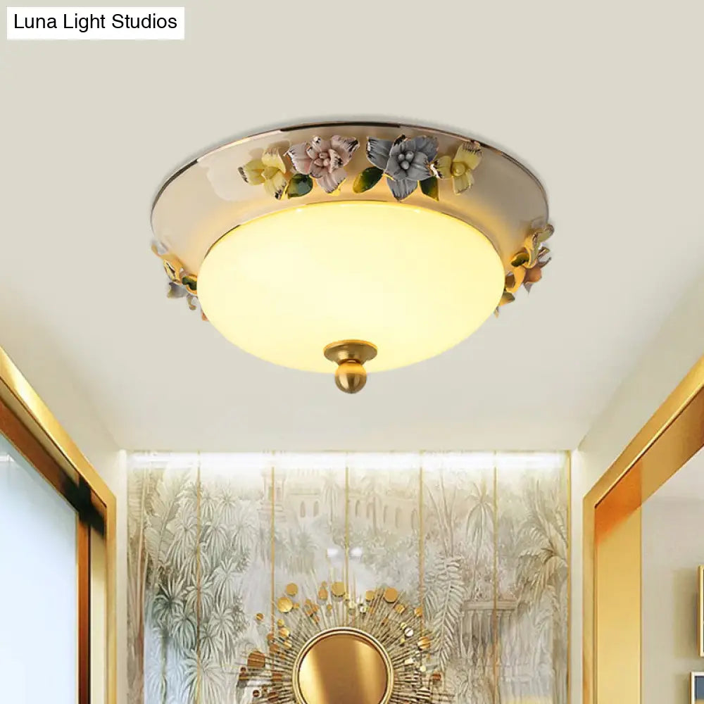 12’/14’ Led Dome Ceiling Mounted Farmhouse Light With Yellow/Blue Frosted Glass Flush Lamp And