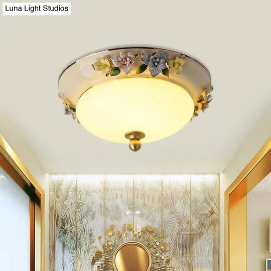 12’/14’ Led Dome Ceiling Mounted Farmhouse Light With Yellow/Blue Frosted Glass Flush Lamp And