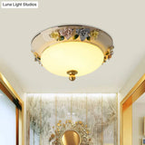12’/14’ Led Dome Ceiling Mounted Farmhouse Light With Yellow/Blue Frosted Glass Flush Lamp And