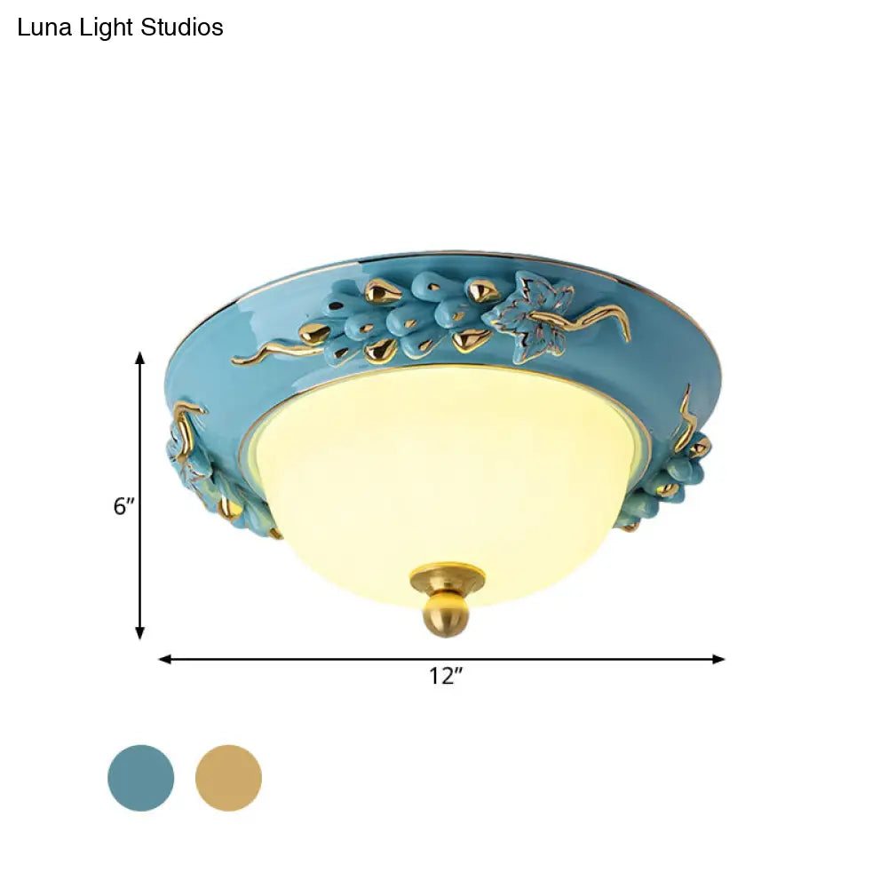 12/14 Led Dome Ceiling Mounted Farmhouse Light With Yellow/Blue Frosted Glass Flush Lamp And Grape