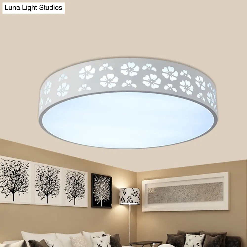 12/16/19.5 Carved Flower Flush Light Led Ceiling Lamp - Modern Metallic Design With Warm/White