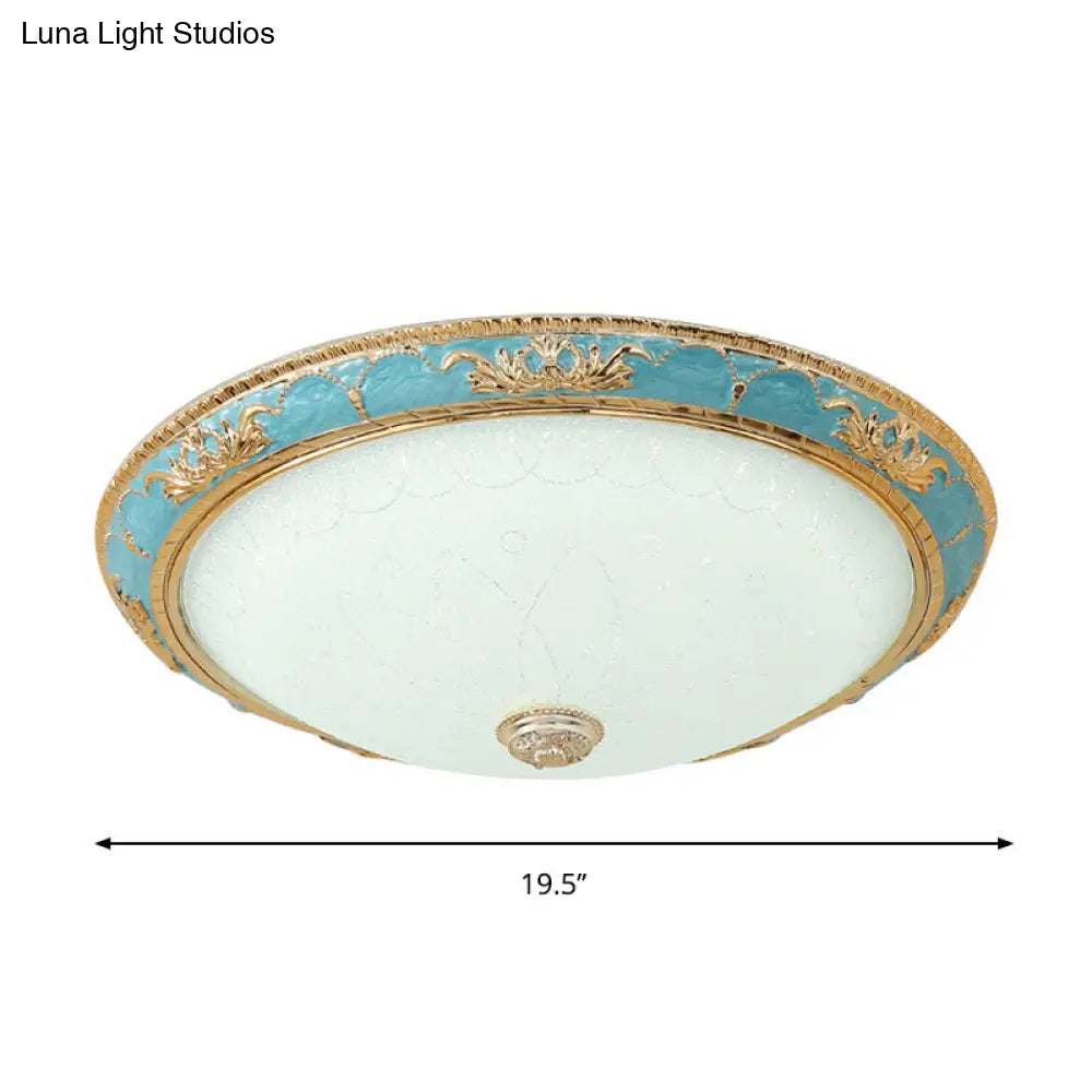 12/16/19.5 Led Ceiling Mounted Light With Veined Glass Dome Shade - Farmhouse Balcony Flush Lamp