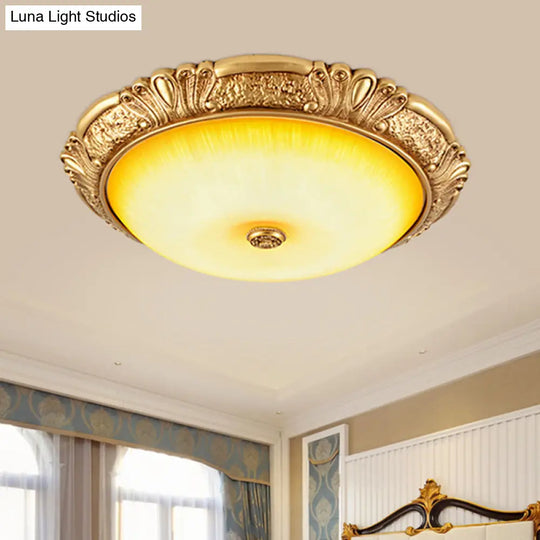 12’/16’/19.5’ Led Flush Mount Ceiling Light In Gold With Amber Glass / 12’