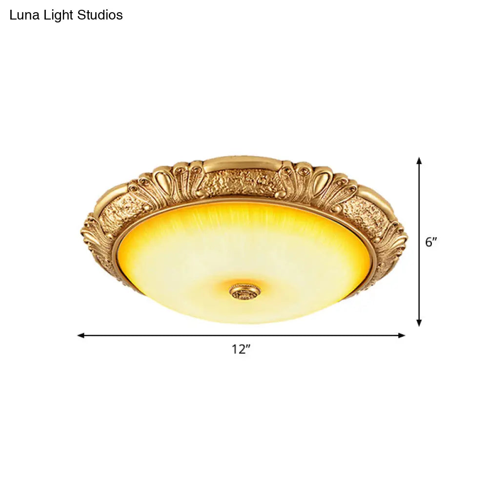 12’/16’/19.5’ Led Flush Mount Ceiling Light In Gold With Amber Glass
