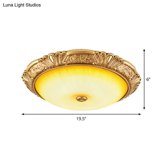 12/16/19.5 Led Flush Mount Ceiling Light In Gold With Amber Glass