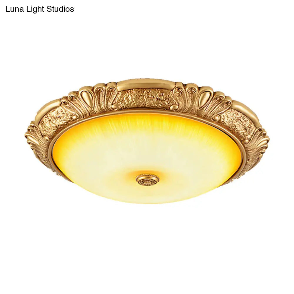 12’/16’/19.5’ Led Flush Mount Ceiling Light In Gold With Amber Glass