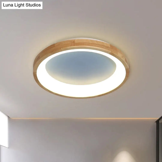 12’/16’/19.5’ Nordic Wood & Acrylic Circular Led Flush - Mount Light - Unique Hallway Ceiling
