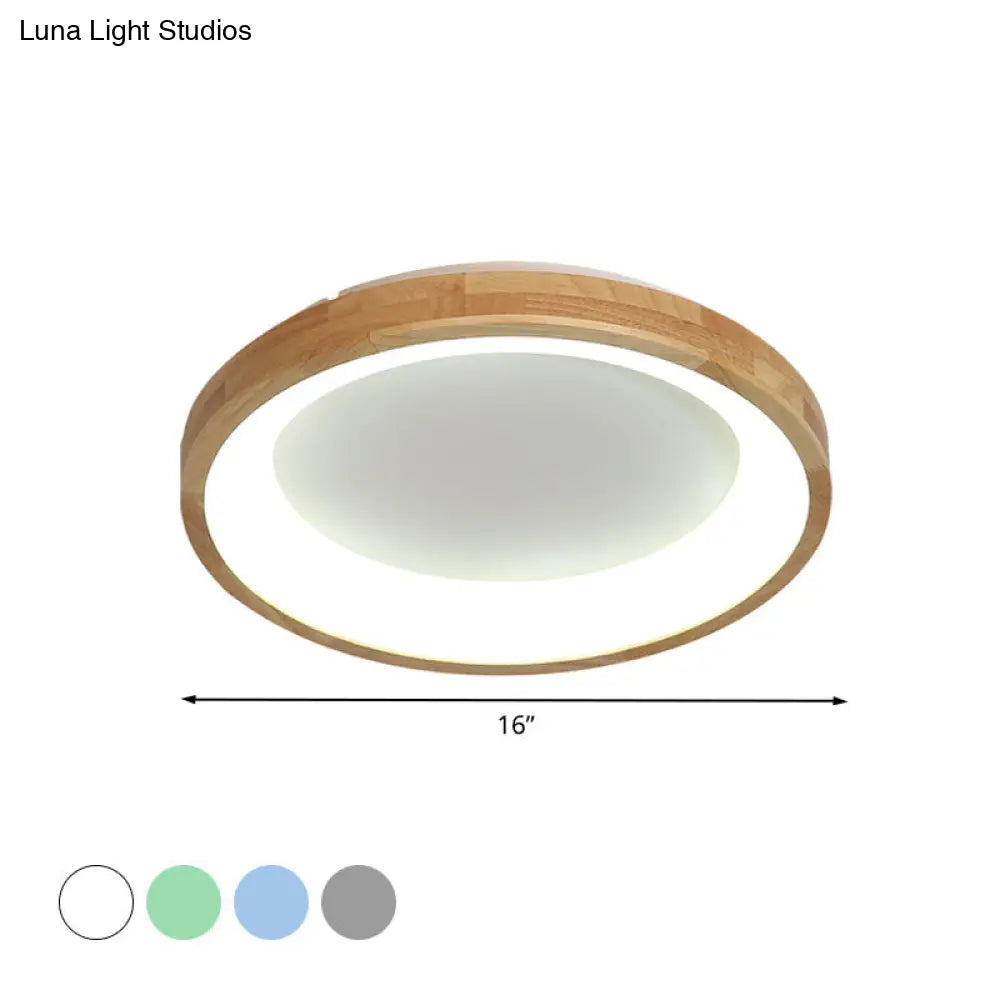 12/16/19.5 Nordic Wood & Acrylic Circular Led Flush-Mount Light - Unique Hallway Ceiling Fixture