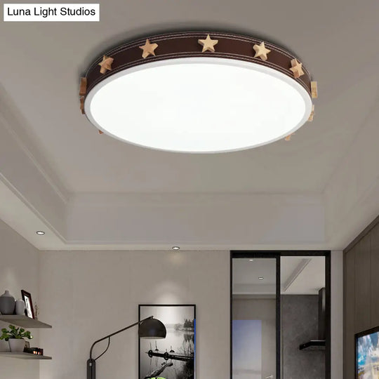12/16/19.5 Rubber Round Flush Mount Lighting With Star Accents - Modern Led Ceiling Light Brown