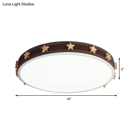 12/16/19.5 Rubber Round Flush Mount Lighting With Star Accents - Modern Led Ceiling Light Brown